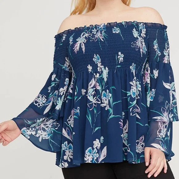 NWT Lane Bryant off shoulder smocked floral top - Picture 1 of 2